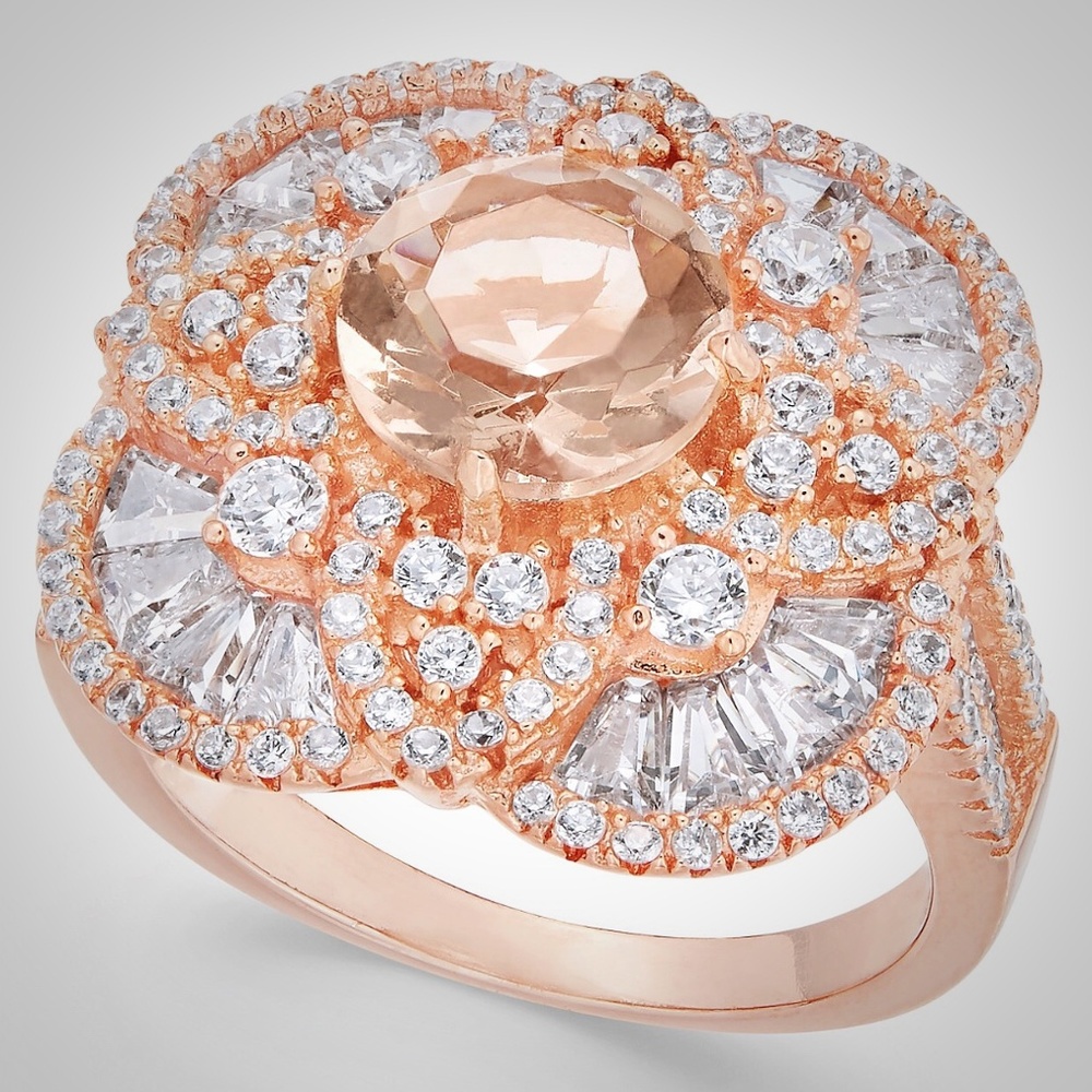 Created Morganite Filigree Floral Ring Rose Gold